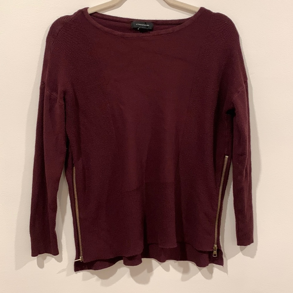 Women’s Atmosphere Maroon Sweater - Size Zipper Accents - Size 10